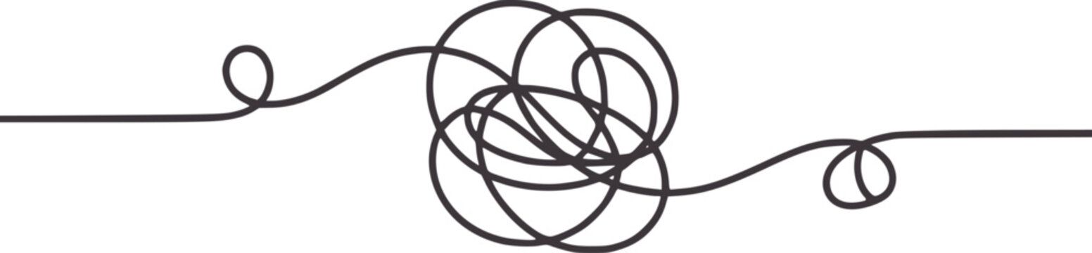 Dark grey tangled line with loops abstract