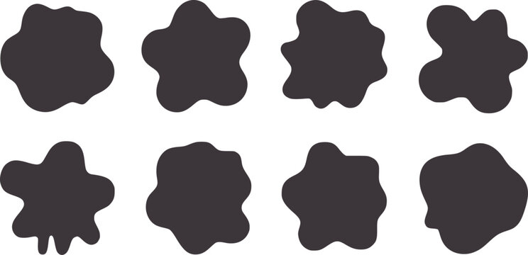 Eight dark gray amoeba shaped blobs