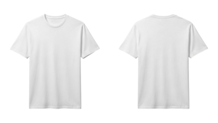 Three plain white blank t-shirts hanging on a wooden hanger against a white background