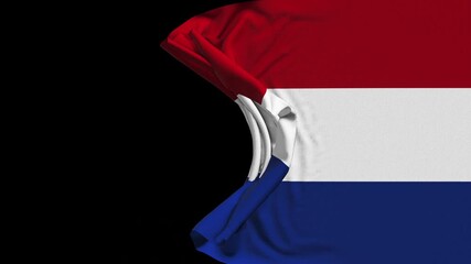 Netherlands National Flag Waving Fabric Motion Overlay with Realistic Cloth Texture on Transparent Background for Motion Graphics