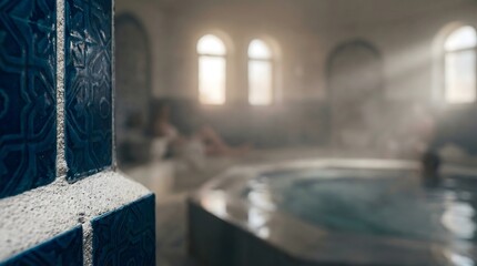 Serene Hammam Spa Interior with Blue Tiled Detail