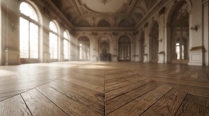 Empty Grand Hall with Sunlight on Parquet Floor
