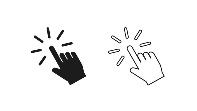 click hand cursor icon set with motion lines