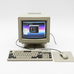 Fototapeta premium Vintage computer setup displaying desktop interface