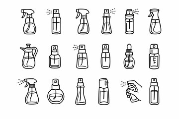 Various spray bottle designs: iconic outlines for diverse liquid applications