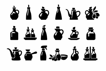 Collection of black silhouette oil and vinegar bottles icons