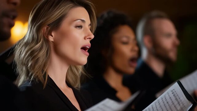 Diverse choir group singing in harmony
