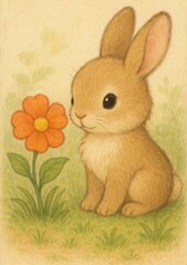 Obraz premium Cute bunny with orange flower