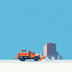 Naklejka premium Snowplow Truck Clearing Snow on Winter City Street