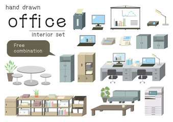 組み替えできるオフィスインテリアのイラストセット