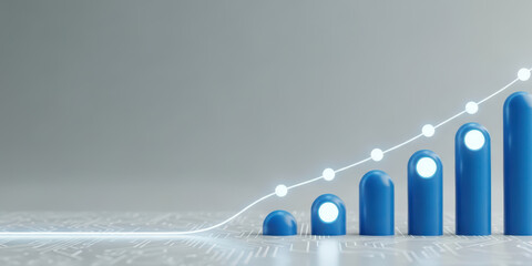 Growth business online graph success financial investment management payment profit arrow market trend three dimensional grow concept with blue bar chart and glowing line abstract digital