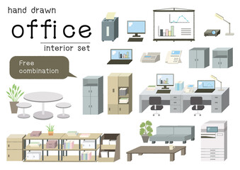 組み替えできるオフィスインテリアのイラストセット