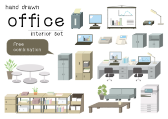 組み替えできるオフィスインテリアのイラストセット