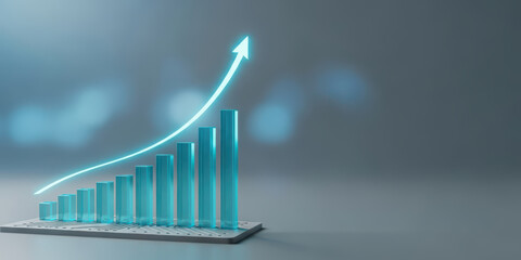 Growth grow business online graph success financial investment management payment profit arrow market trend three dimensional bar chart glow concept for digital revenue progress