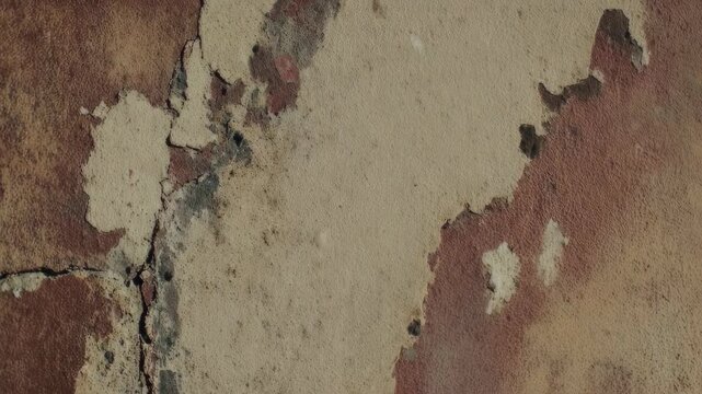 Cracked, peeling plaster texture with earthy tones and rough surface