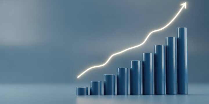 Growth grow business online graph success financial investment management payment profit arrow market trend three dimensional bar chart rises upward - Powered by Adobe