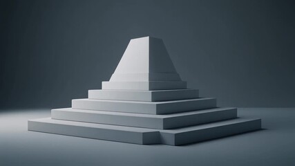 Minimalist geometric stepped pyramid structure with soft lighting on a clean background