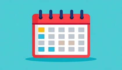 A digital illustration of a red desk calendar on a teal background