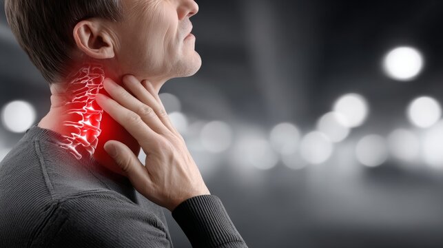 A man experiencing neck discomfort and focusing on self-care techniques to alleviate pain