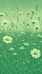 Naklejka premium Vintage green floral meadow mobile wallpaper