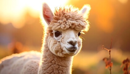 Obraz premium A close-up photo of a fluffy alpaca's head in a natural setting