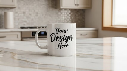 Personalized mug on a modern kitchen countertop