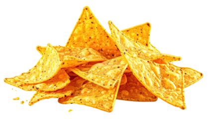 Piled golden triangle corn chips