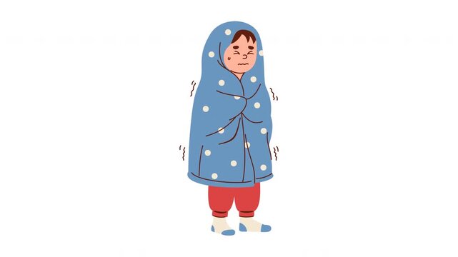 Animated Person Shivering From Cold Wrapped In A Blue Blanket