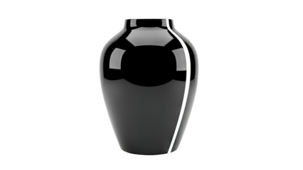 Modern Black Glossy Vase with White Stripe Accent