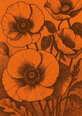 Fototapeta premium Vintage floral illustration poppies