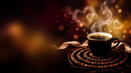 Romantic Coffee Cup With Heart Shaped Steam And Copy Space