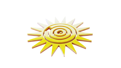 Stylized 3D Yellow Sun Symbol with Swirl Center