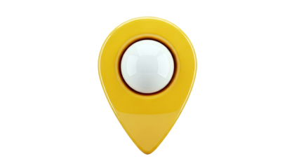 Yellow 3D Map Pin Icon with White Sphere