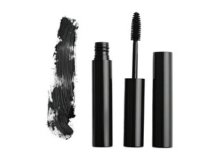 Mascara set smear, open container, wand, cap