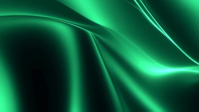 Abstract emerald-green gradients and lines flow, creating a dynamic, glossy effect across the space