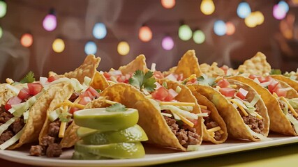 Taco Day background with warm terracotta-to-lime gradient and crunchy taco shells