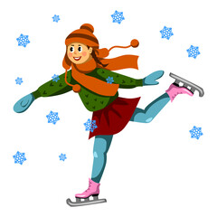 Vector illustration of a girl skating. Element for your designs, prints, and more.
