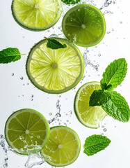 Sliced limes & mint leaves in water