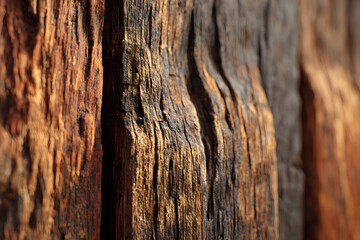 Obraz premium Close-up of vertical wood texture with rich warm brown tone and deep lines