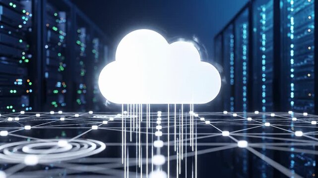 Cloud computing with network connections in datacenter environment. Digital technology infrastructure for data storage, server hosting, virtualization platforms, internet services, business it