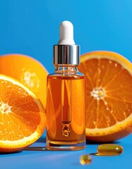 Serum bottle with orange slice backdrop
