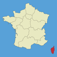 Obraz premium Map of Corsica on a vector map of France. Regions of France. Vector illustration.