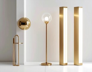 Modern gold lights against white wall