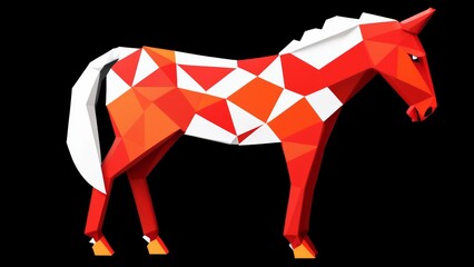 Red Polygonal Horse 3D Render Low Poly Geometric Animal Sculpture Abstract Design Symbol_1