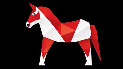 Red Polygonal Horse 3D Render Low Poly Geometric Animal Sculpture Abstract Design Symbol_1