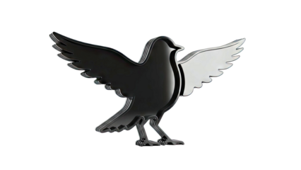 Stylized black bird sculpture with wings spread
