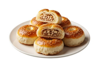 savory sesame buns with filling on a white plate