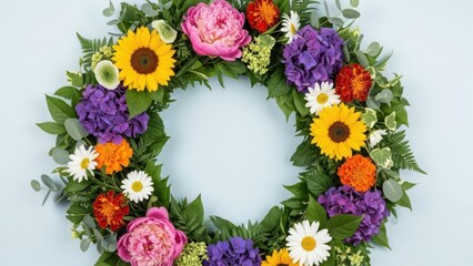 Colorful flower wreath isolated on transparent background