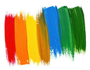 Colorful paint strokes overlap; brush marks visible