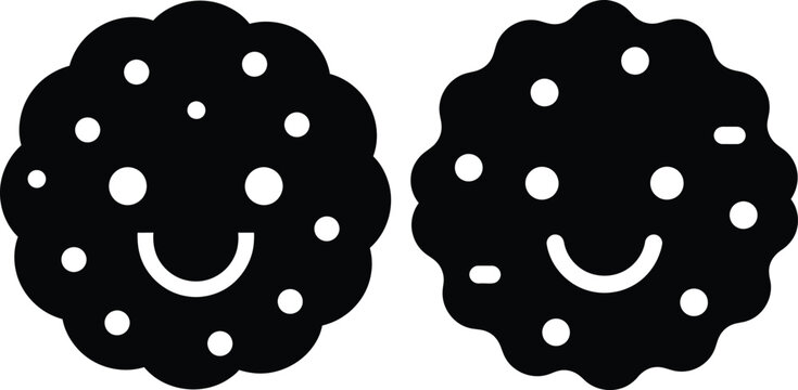 Two cute cookies with sprinkles and happy smile in simple illustration